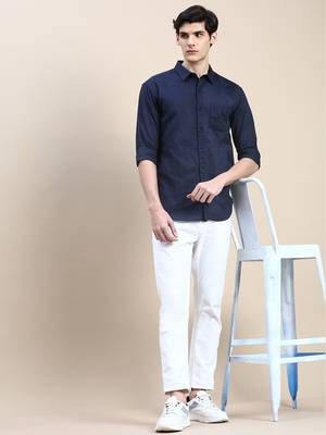 men's long sleeves solid navy blue shirt 5