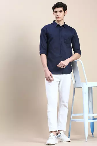 men's long sleeves solid navy blue shirt