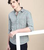 men's long sleeves tartan checks green shirt