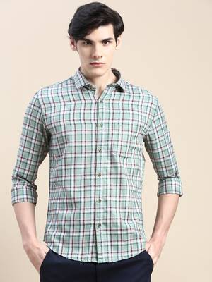 men's long sleeves tartan checks green shirt 2