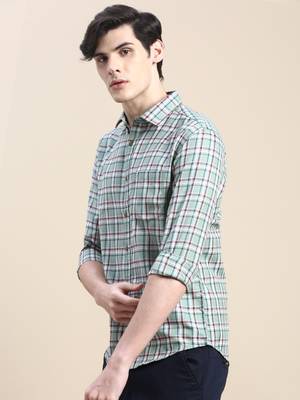 men's long sleeves tartan checks green shirt 3