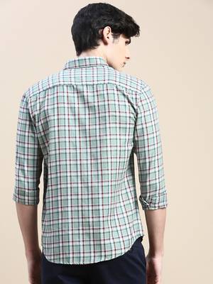 men's long sleeves tartan checks green shirt 4