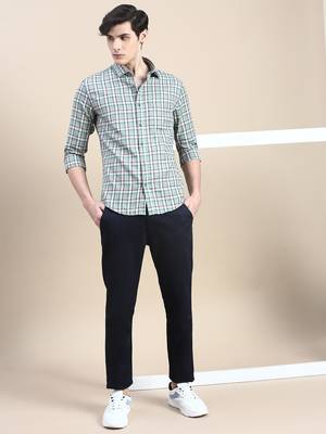 men's long sleeves tartan checks green shirt 5