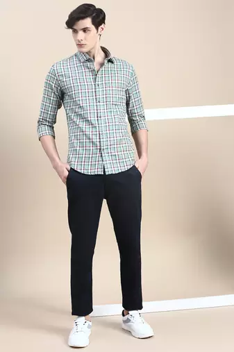 men's long sleeves tartan checks green shirt