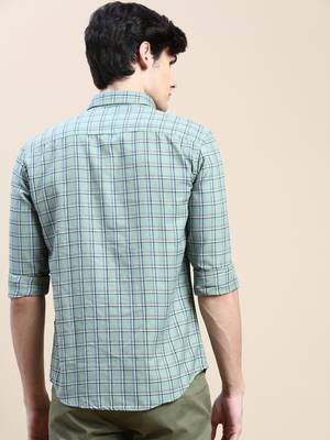 men's long sleeves tartan checks green shirt 4