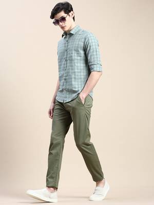 men's long sleeves tartan checks green shirt 5