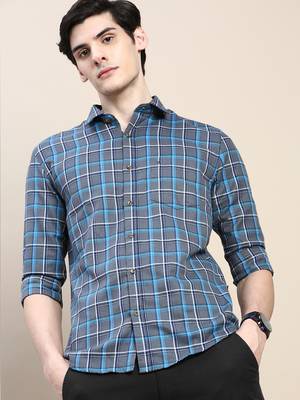 men's long sleeves tartan checks grey shirt 1