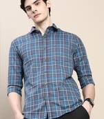 men's long sleeves tartan checks grey shirt