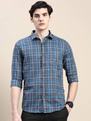 men's long sleeves tartan checks grey shirt 2