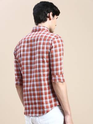 men's long sleeves tartan checks rust shirt 4