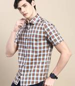 men's short sleeves shepherd checks khaki shirt