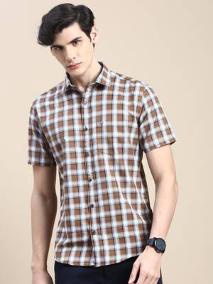men's short sleeves shepherd checks khaki shirt 2