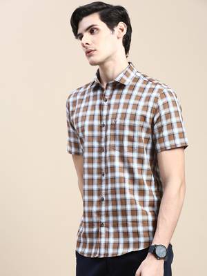 men's short sleeves shepherd checks khaki shirt 3