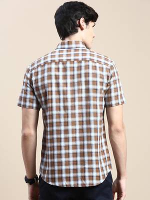 men's short sleeves shepherd checks khaki shirt 4
