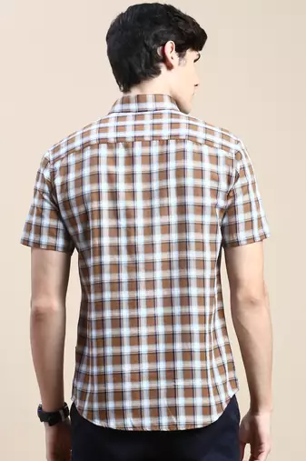 men's short sleeves shepherd checks khaki shirt