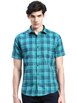 men's short sleeves tartan checks green shirt 2