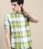 men's short sleeves tartan checks green shirt