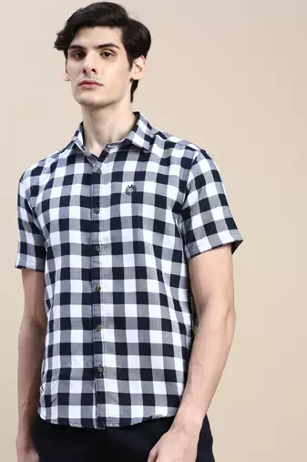 men's short sleeves shepherd checks white shirt