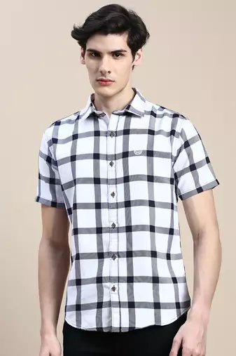 men's short sleeves shepherd checks white shirt