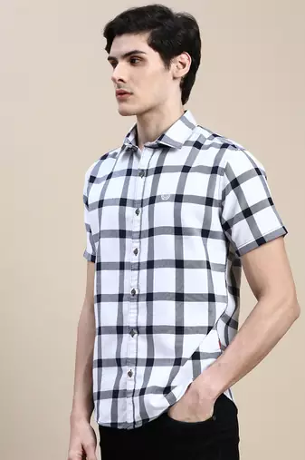 men's short sleeves shepherd checks white shirt
