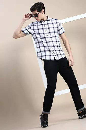 men's short sleeves shepherd checks white shirt