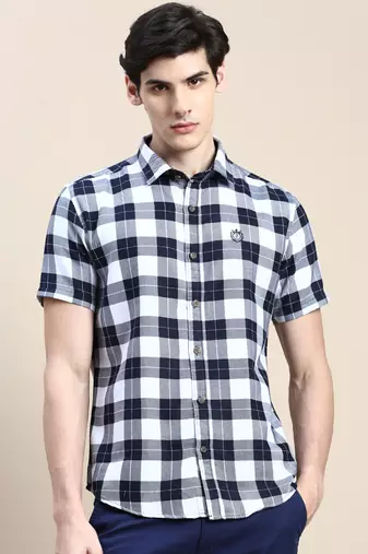 men's short sleeves shepherd checks white shirt