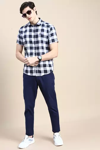 men's short sleeves shepherd checks white shirt