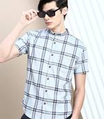 men's short sleeves tartan checks grey shirt