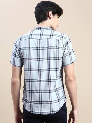 men's short sleeves tartan checks grey shirt 4