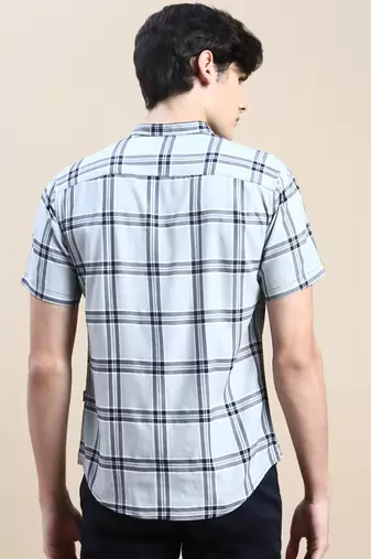 men's short sleeves tartan checks grey shirt