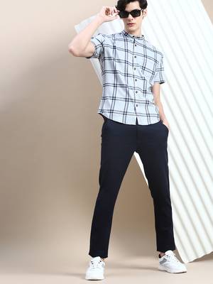 men's short sleeves tartan checks grey shirt 5