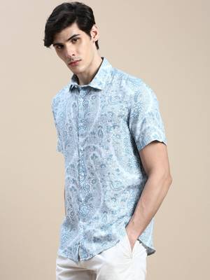 men's short sleeves floral blue shirt 3