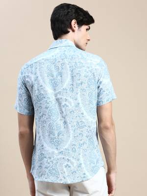 men's short sleeves floral blue shirt 4