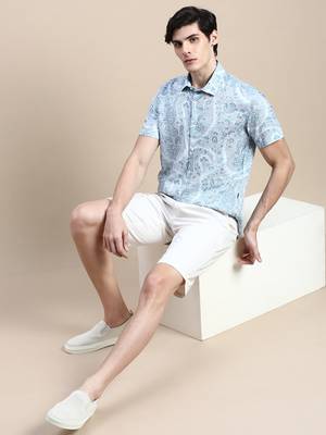 men's short sleeves floral blue shirt 5