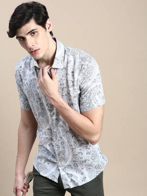 men's short sleeves floral cream shirt 1