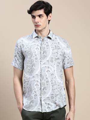 men's short sleeves floral cream shirt 2
