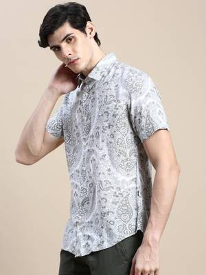 men's short sleeves floral cream shirt 3