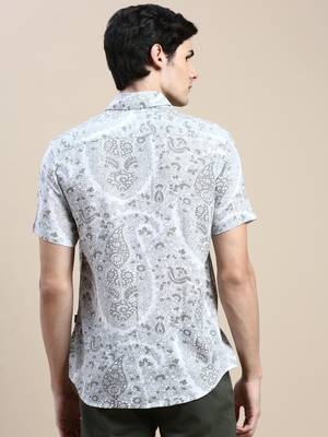 men's short sleeves floral cream shirt 4