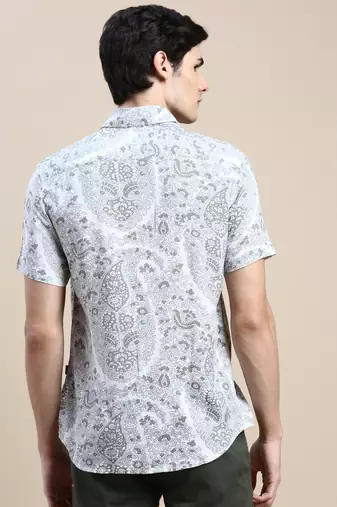 men's short sleeves floral cream shirt
