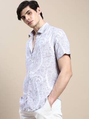 men's short sleeves floral pink shirt 1