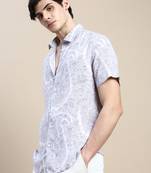 men's short sleeves floral pink shirt