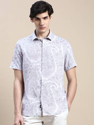 men's short sleeves floral pink shirt 2