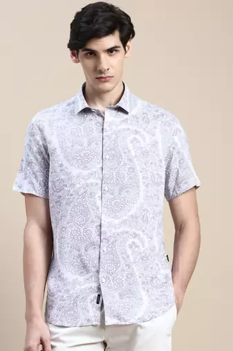 men's short sleeves floral pink shirt