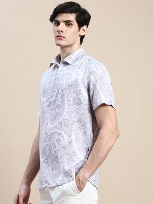 men's short sleeves floral pink shirt 3