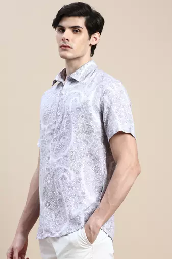 men's short sleeves floral pink shirt