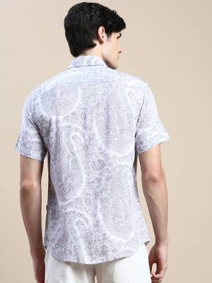 men's short sleeves floral pink shirt 4