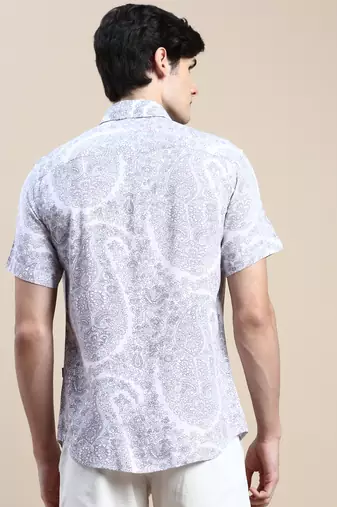 men's short sleeves floral pink shirt