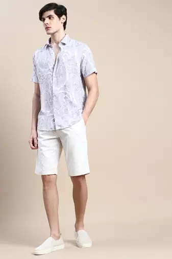 men's short sleeves floral pink shirt