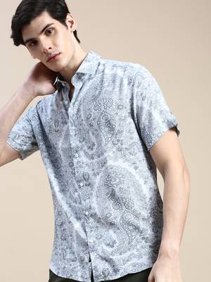 men's short sleeves floral grey shirt 1