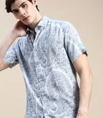 men's short sleeves floral grey shirt